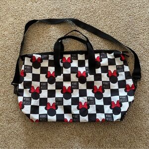 Minnie Mouse Checkered Tote Bag Black, White, and Red Travel Weekend Sleepover